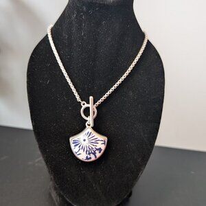 Lucky Brand Blue Engraved Opal Necklace (easy latch)